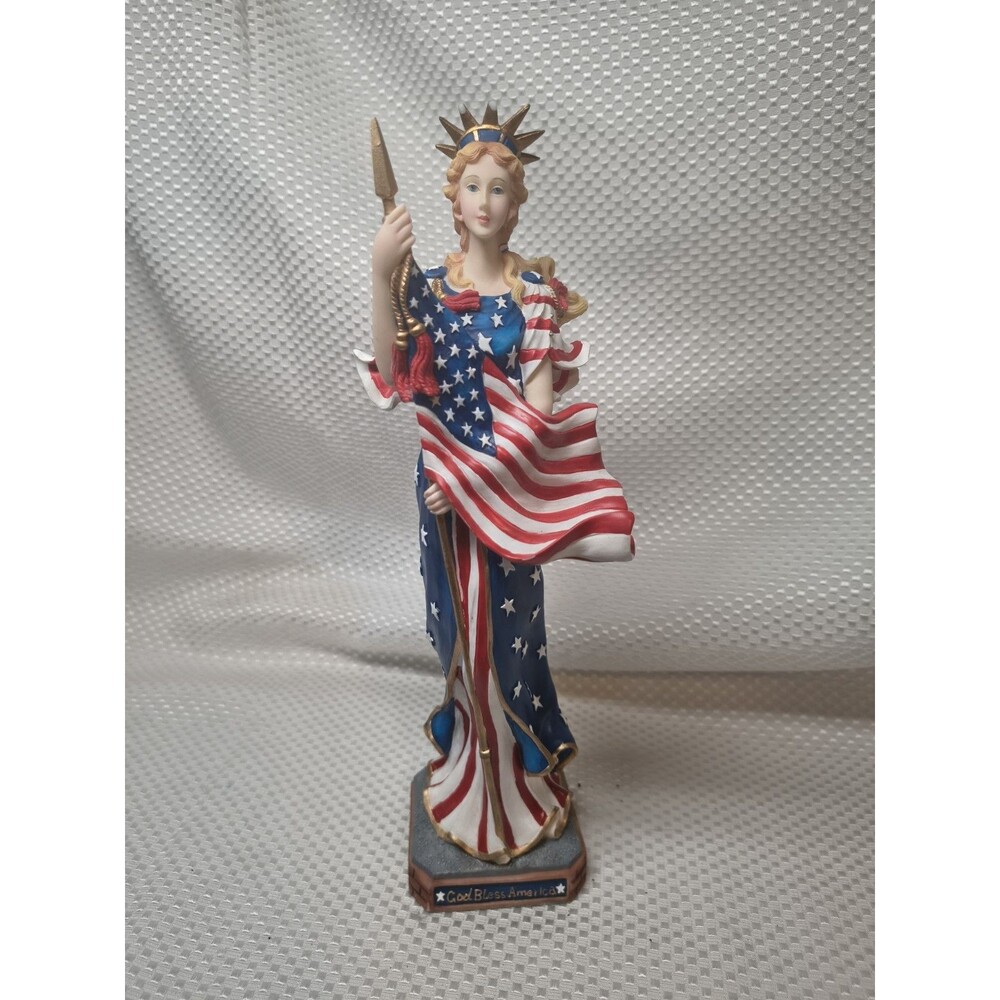 Lenox Lady Liberty Figurine 2002 God Bless America Patriotic Statue 11.5" Flag
